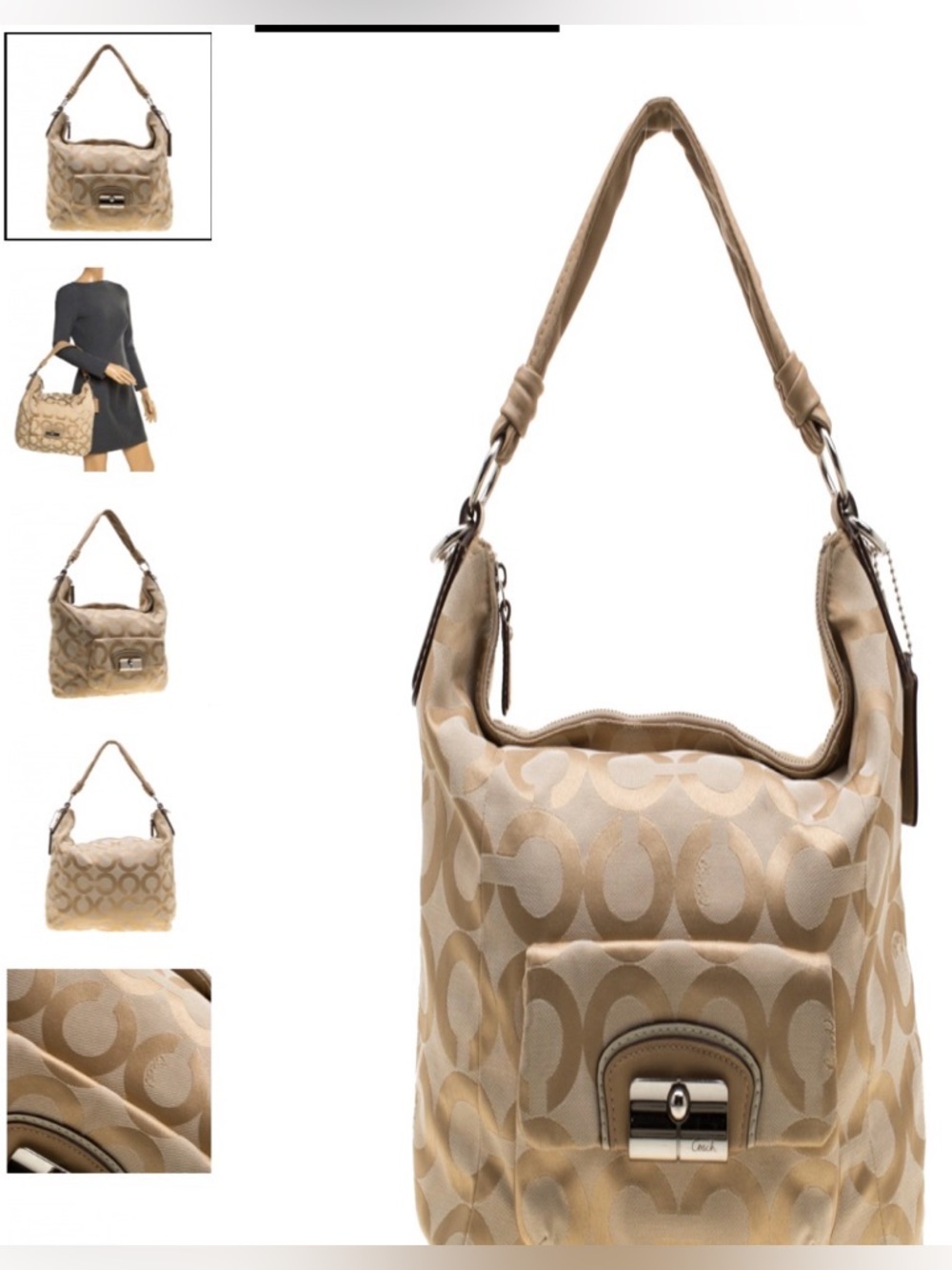 Coach 87 Kristin Khaki Signature Canvas F1068-14904 Hobo Shoulder Bag for Women - Picture 8 of 8